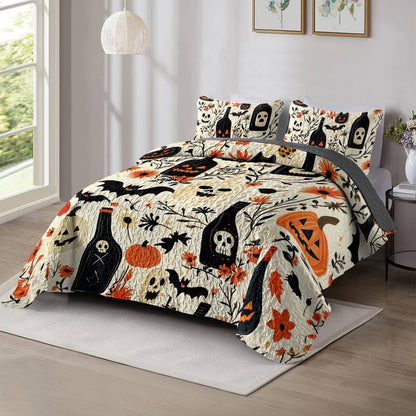 Shineful All Season Quilt 3-Piece Set Happy Halloween Wine Bottles