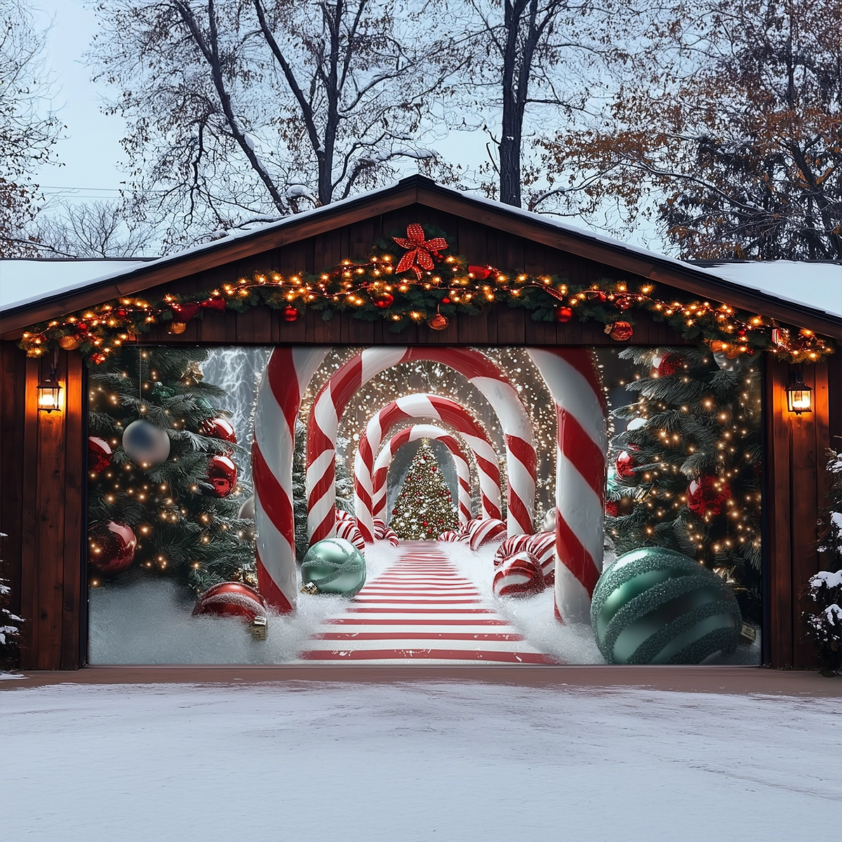 Shineful Garage Door Banner Decoration Candy Cane Wonderland