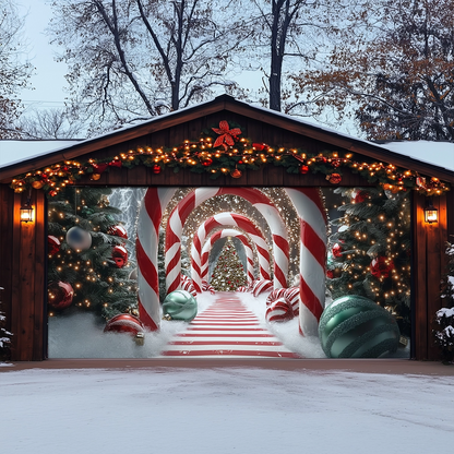 Shineful Garage Door Banner Decoration Candy Cane Wonderland