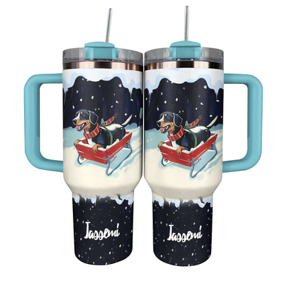 Shineful Tumbler Personalized Snowy Dachshund Ride