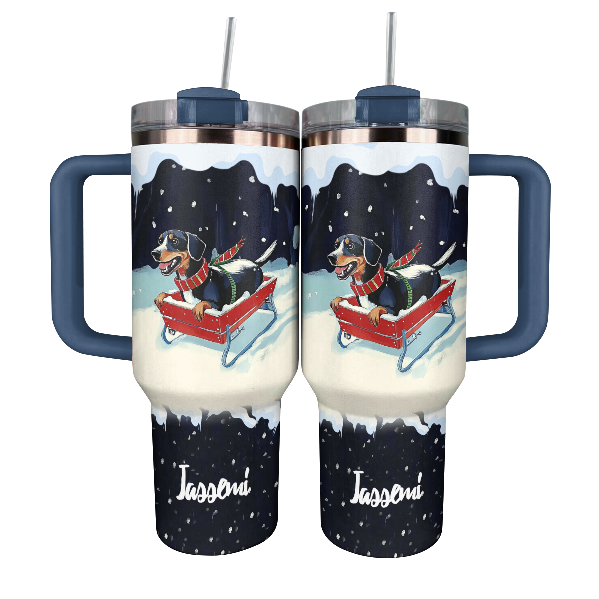 Shineful Tumbler Personalized Snowy Dachshund Ride
