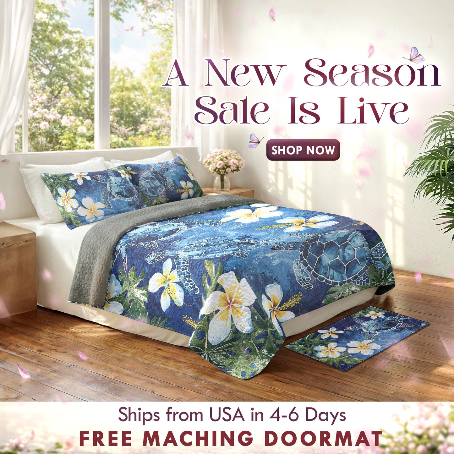 Shineful Quilt 3-Piece Set Tropical Sea Turtle Paradise