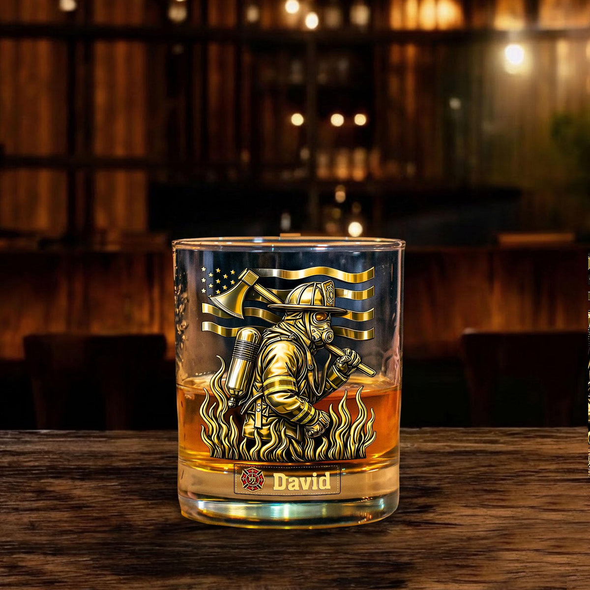 Shineful Whiskey Set Personalized Firefighter Patriotic