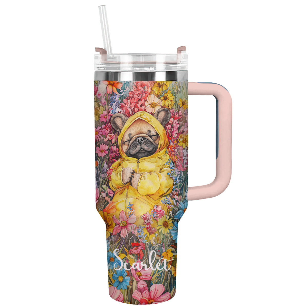 Shineful Personalized Tumbler Floral Sleeping Pug