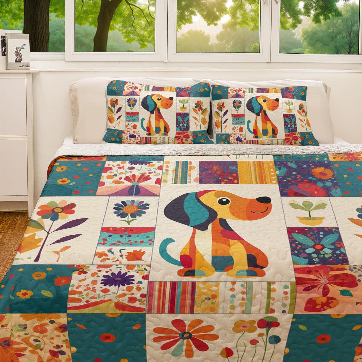 Shineful All Season Quilt 3-Piece Set Floral Dachshund
