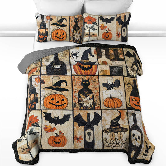 Shineful All Season Quilt 3-Piece Set Gentle Wine Bottles Halloween
