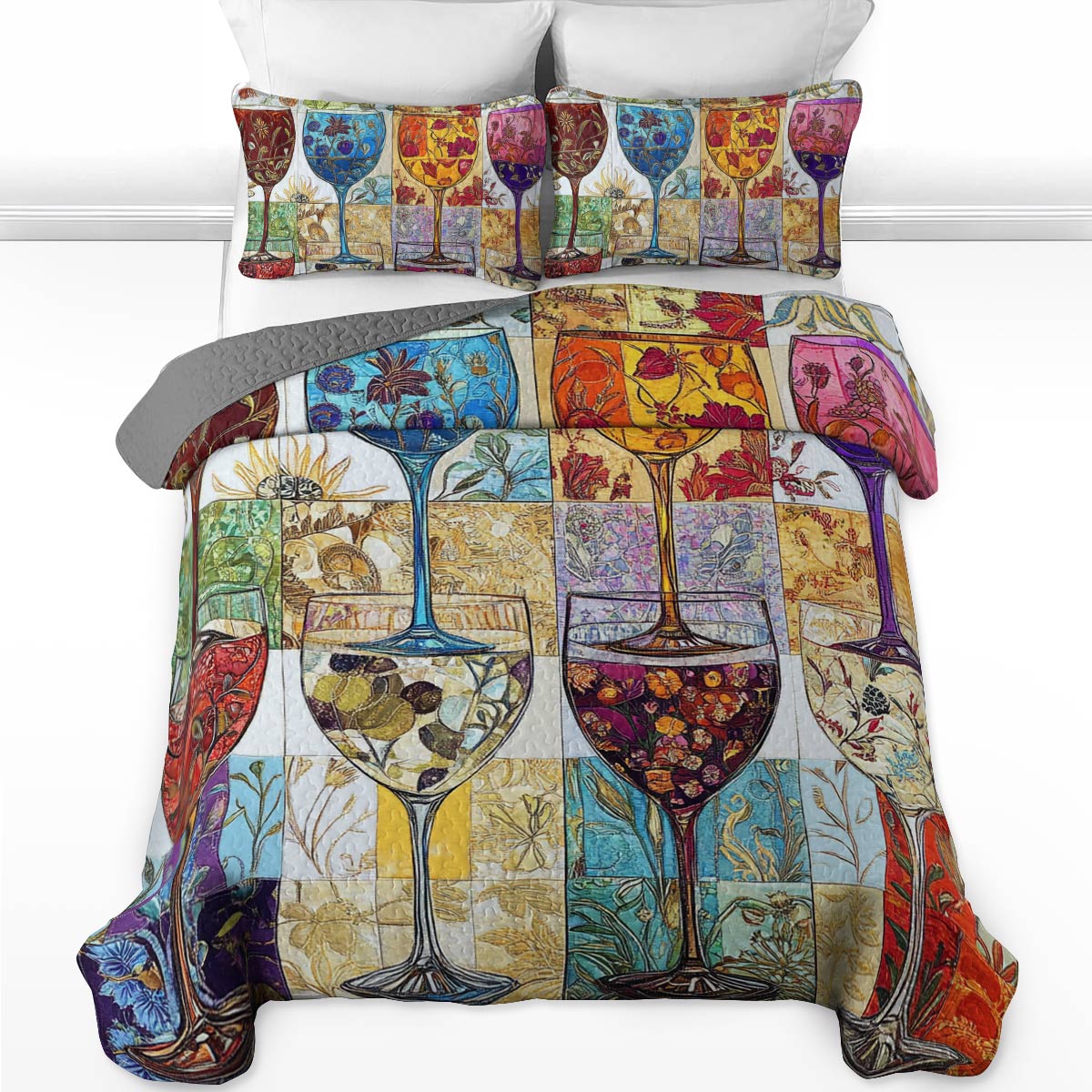 Shineful All Season Quilt 3-Piece Set Gorgeous Classic Wine Glass