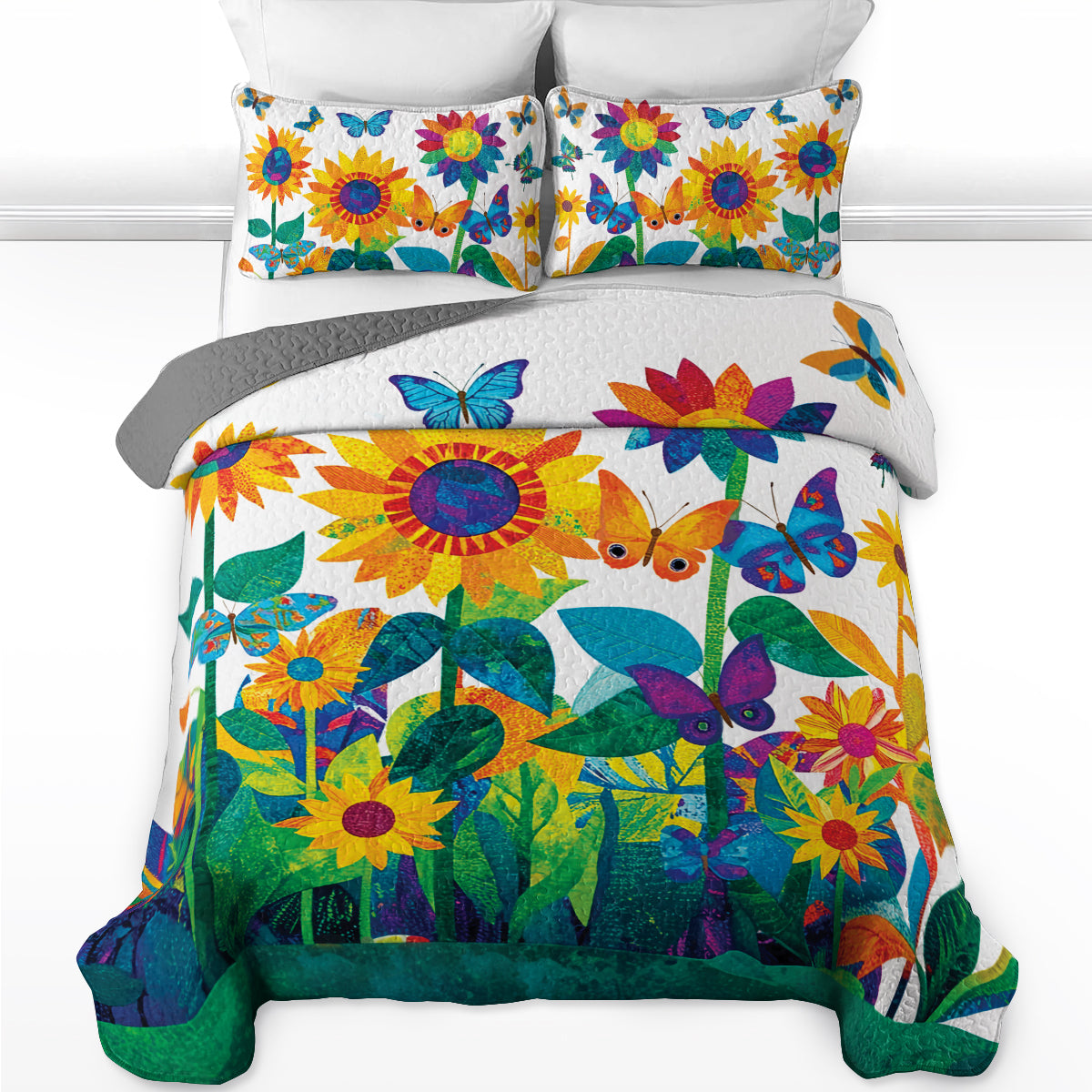Shineful All Season Quilt 3-Piece Set - Colorful Sunflower Garden Dream