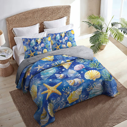 Shineful All Season Quilt 3-Piece Set Underwater Seashells