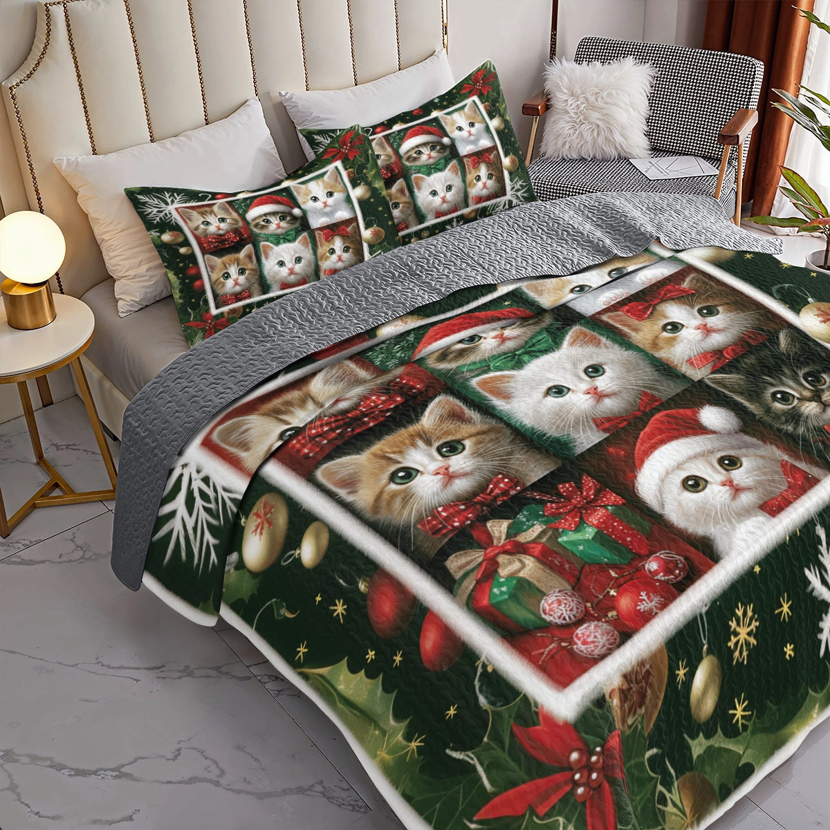 Shineful All Season Quilt 3-Piece Set Christmas Holiday Purr-fection