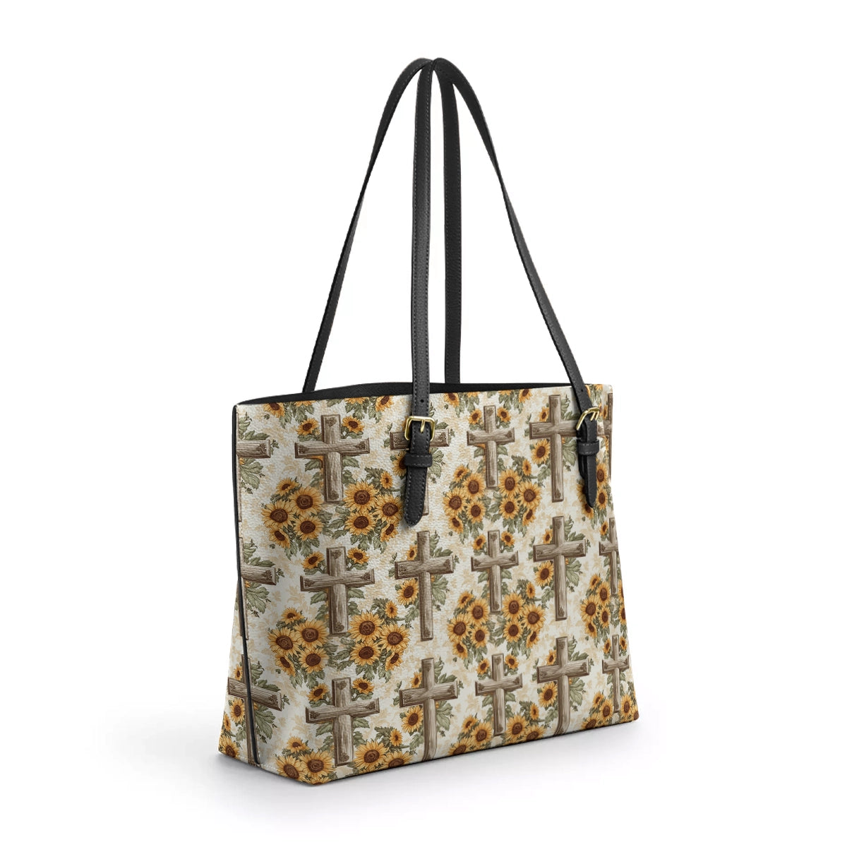 Shineful Leather Tote Bag Rustic Sunflower Cross