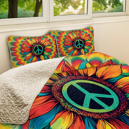 Shineful All Season Quilt 3-Piece Set - Hippie Peace & Love Sunflower