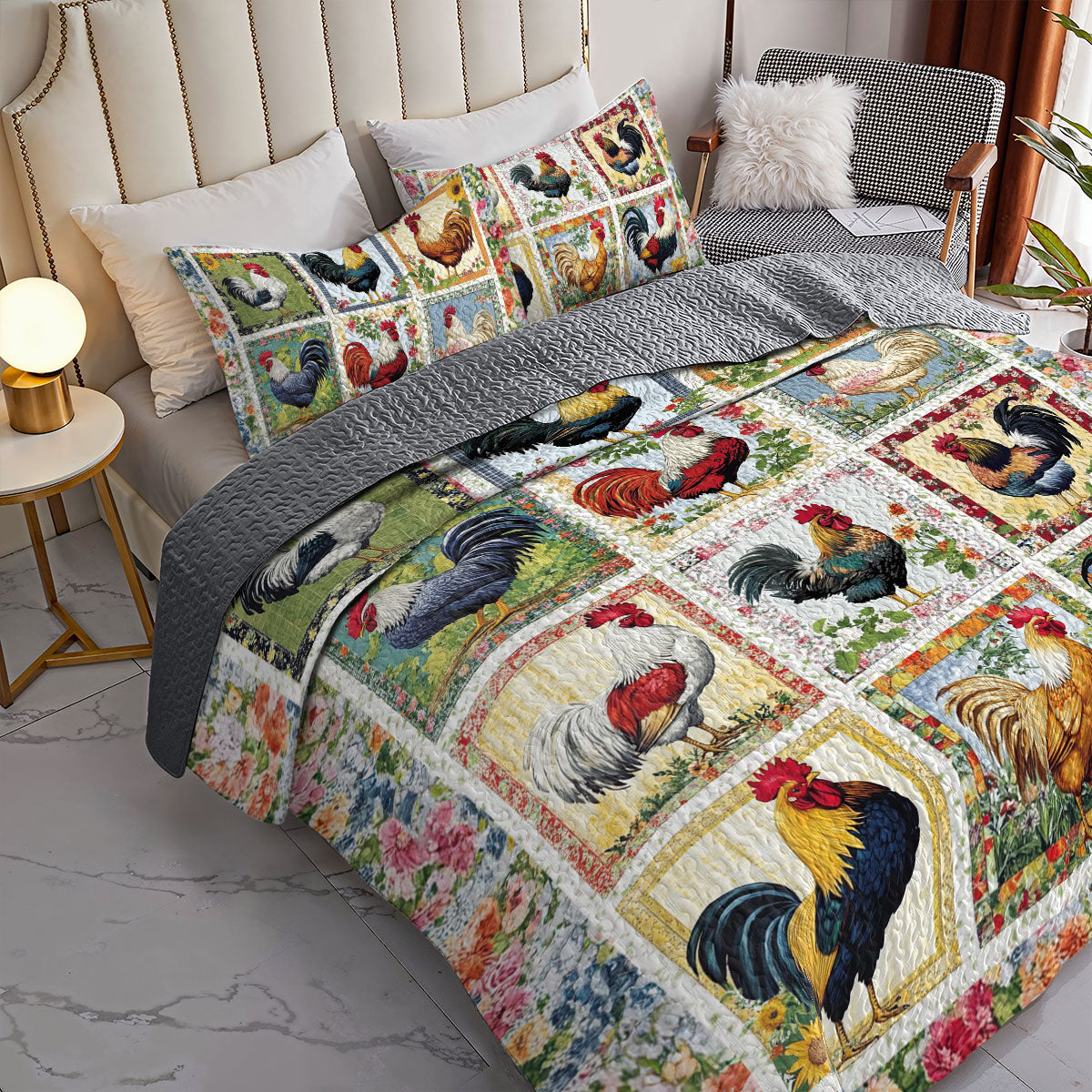 Shineful All Season Quilt 3-Piece Set Countryside Rooster Bliss