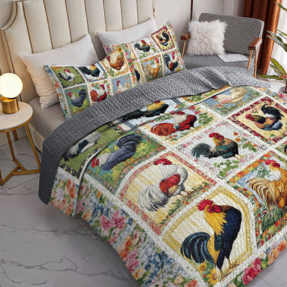Shineful All Season Quilt 3-Piece Set Countryside Rooster Bliss
