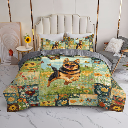 Shineful All Season Quilt 3-Piece Set Butterfly Chase German Shepherd