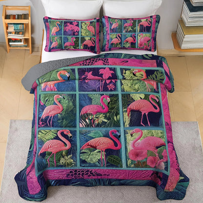 Shineful All Season Quilt 3-Piece Set - Flamingo Garden Tapestry