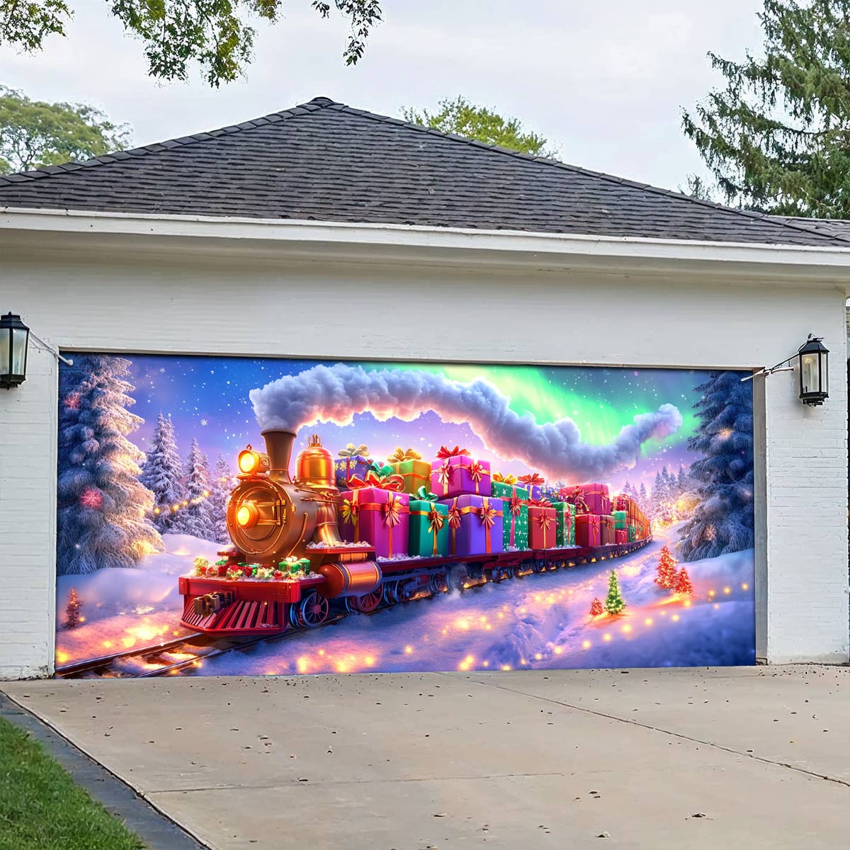 Shineful Garage Door Banner Decoration Festive Train Journey