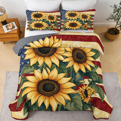 Shineful All Season Quilt 3-Piece Set Vintage American Sunflower