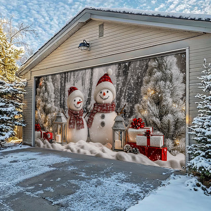Shineful Garage Door Banner Decoration Winter Forest Cheerful Snowman Couple