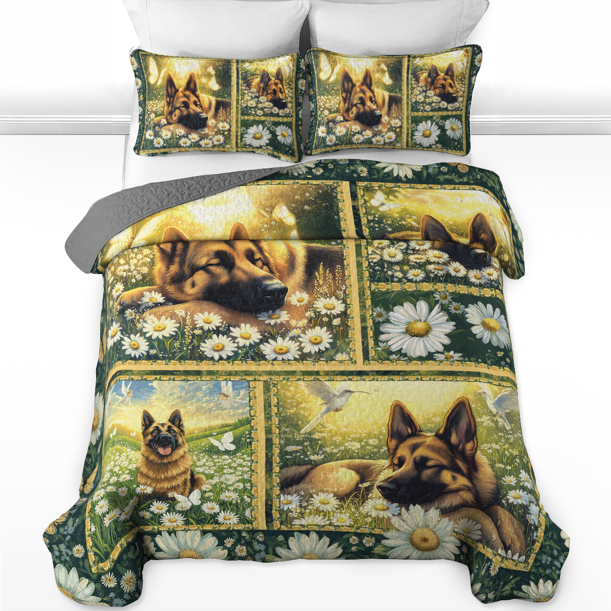 Shineful All Season Quilt 3-Piece Set Dreaming In Daisies German Shepherd