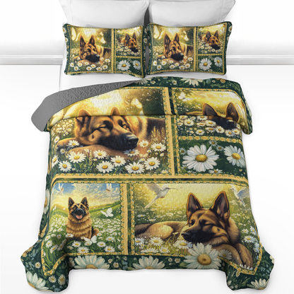 Shineful All Season Quilt 3-Piece Set Dreaming In Daisies German Shepherd
