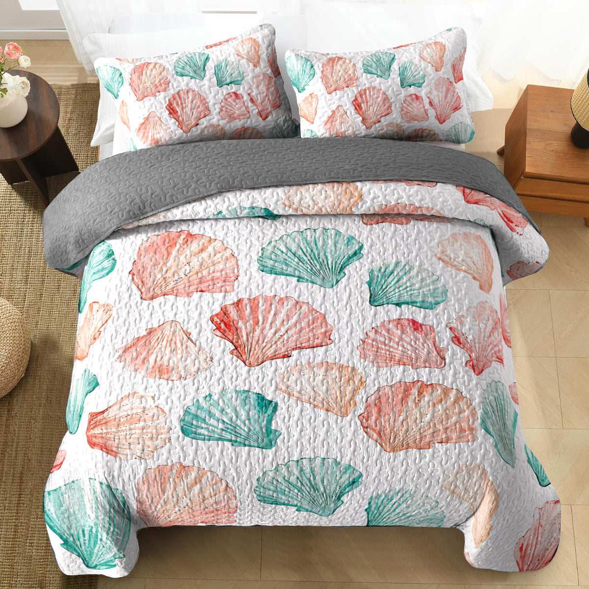 Shineful All Season Quilt 3-Piece Set Ocean Seashell