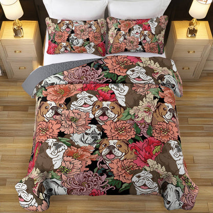 Shineful All Season Quilt 3-Piece Set Floral Bulldogs