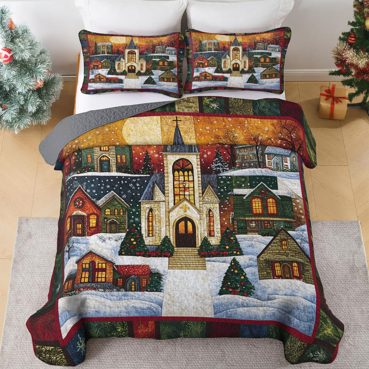 Shineful All Season Quilt 3-Piece Set Cozy Winter Village