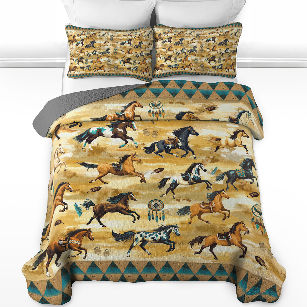 Shineful All Season Quilt 3-Piece Set Wild Mustang Spirits