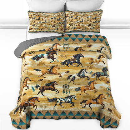 Shineful All Season Quilt 3-Piece Set Wild Mustang Spirits