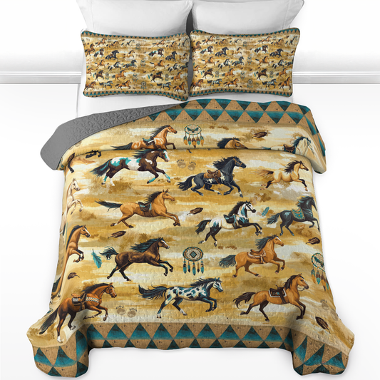 Shineful All Season Quilt 3-Piece Set Wild Mustang Spirits