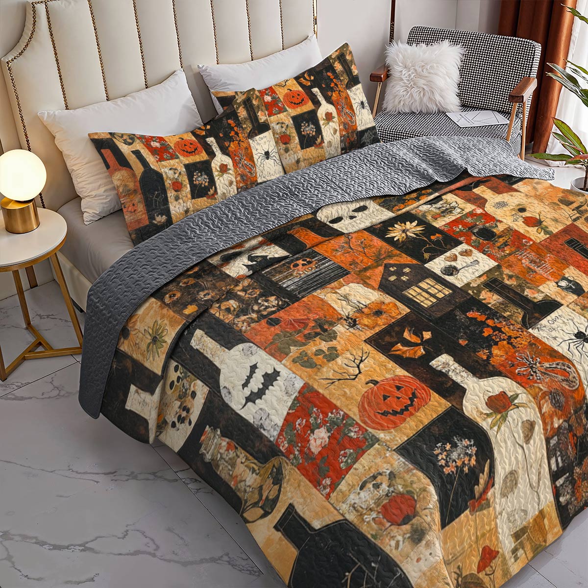 Shineful All Season Quilt 3-Piece Set Beautiful Halloween Wine