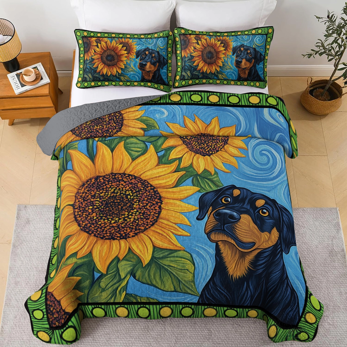 Shineful All Season Quilt 3-Piece Set -  Sunflower Rottie Bliss