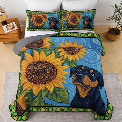 Shineful All Season Quilt 3-Piece Set -  Sunflower Rottie Bliss