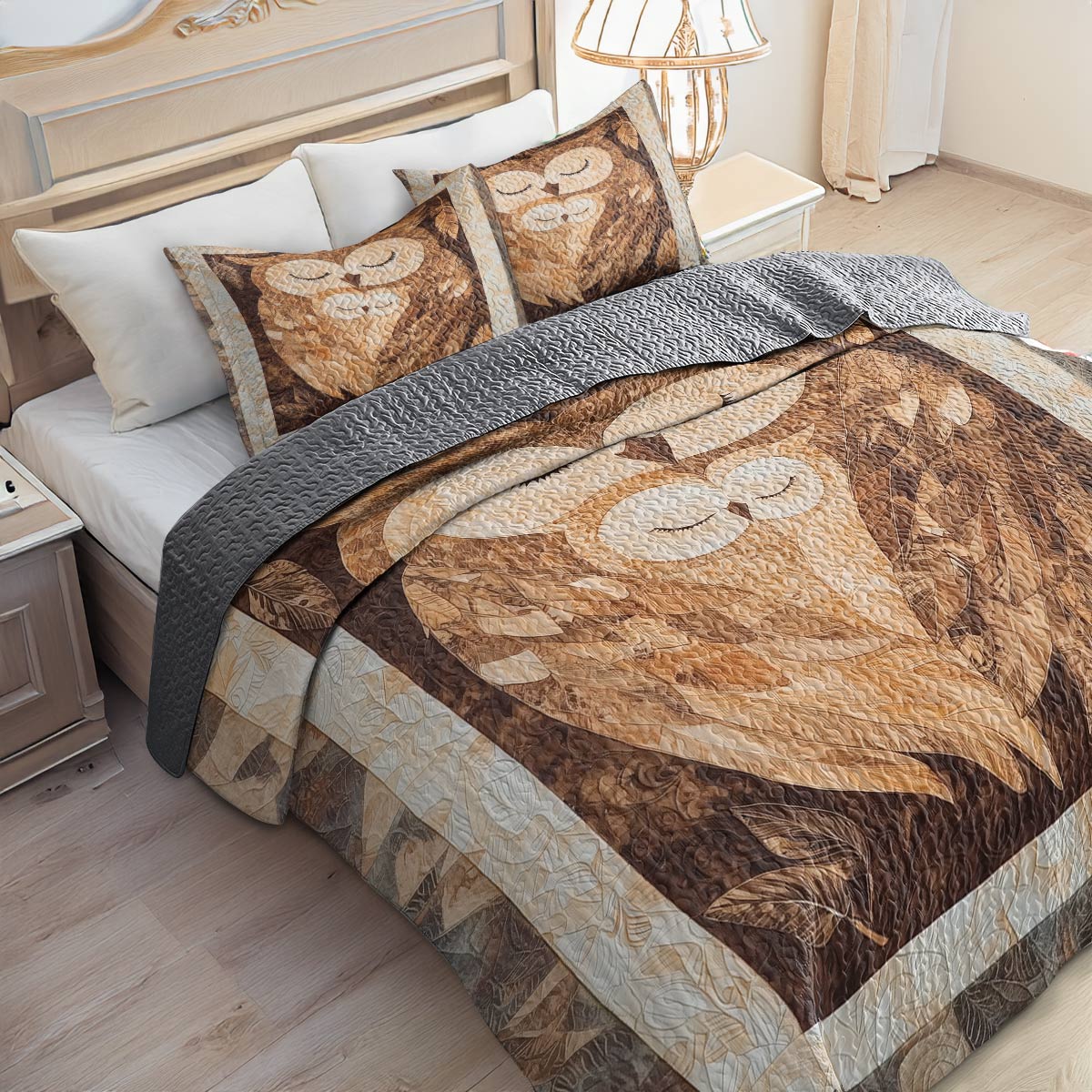 Shineful All Season Quilt 3-Piece Set -  Cozy Owl Embrace