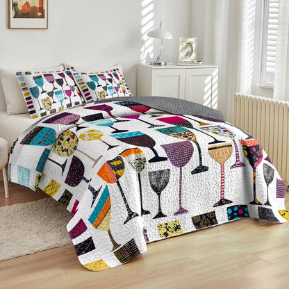 Shineful All Season Quilt 3-Piece Set Colorful Wine Glasses