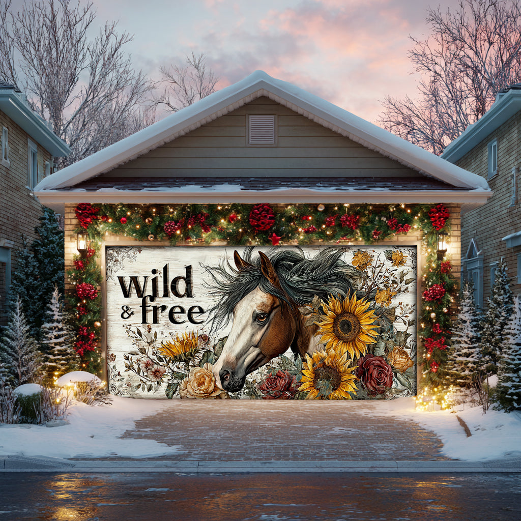 Shineful Garage Door Banner Decoration Wild & Free Horse