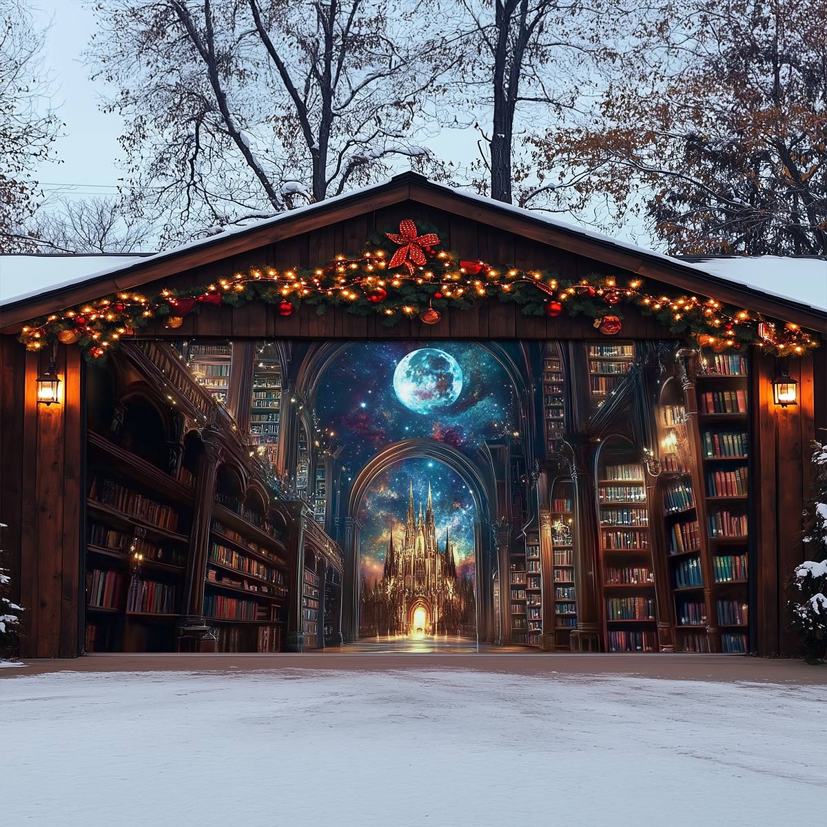 Shineful Garage Door Banner Decoration Enchanted Library