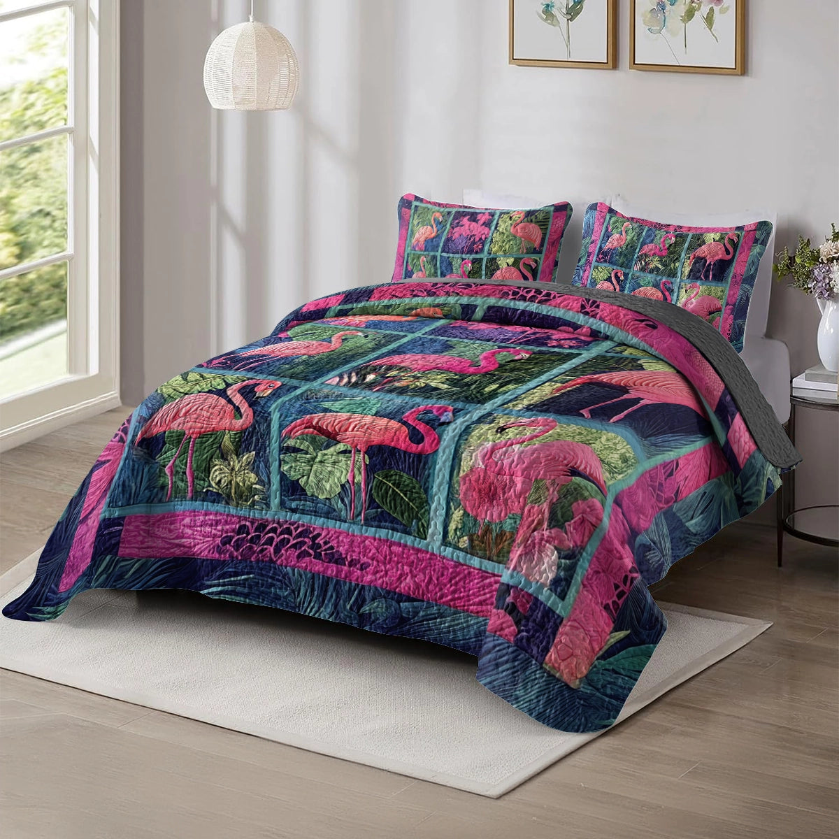 Shineful All Season Quilt 3-Piece Set - Flamingo Garden Tapestry