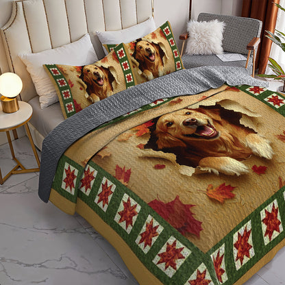 Shineful All Season Quilt 3-Piece Set Golden Retriever Joy