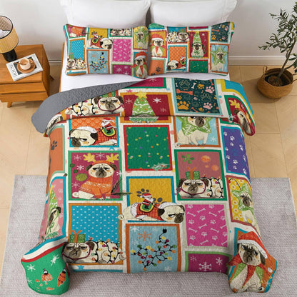 Shineful All Season Quilt 3-Piece Set Puggy Holiday