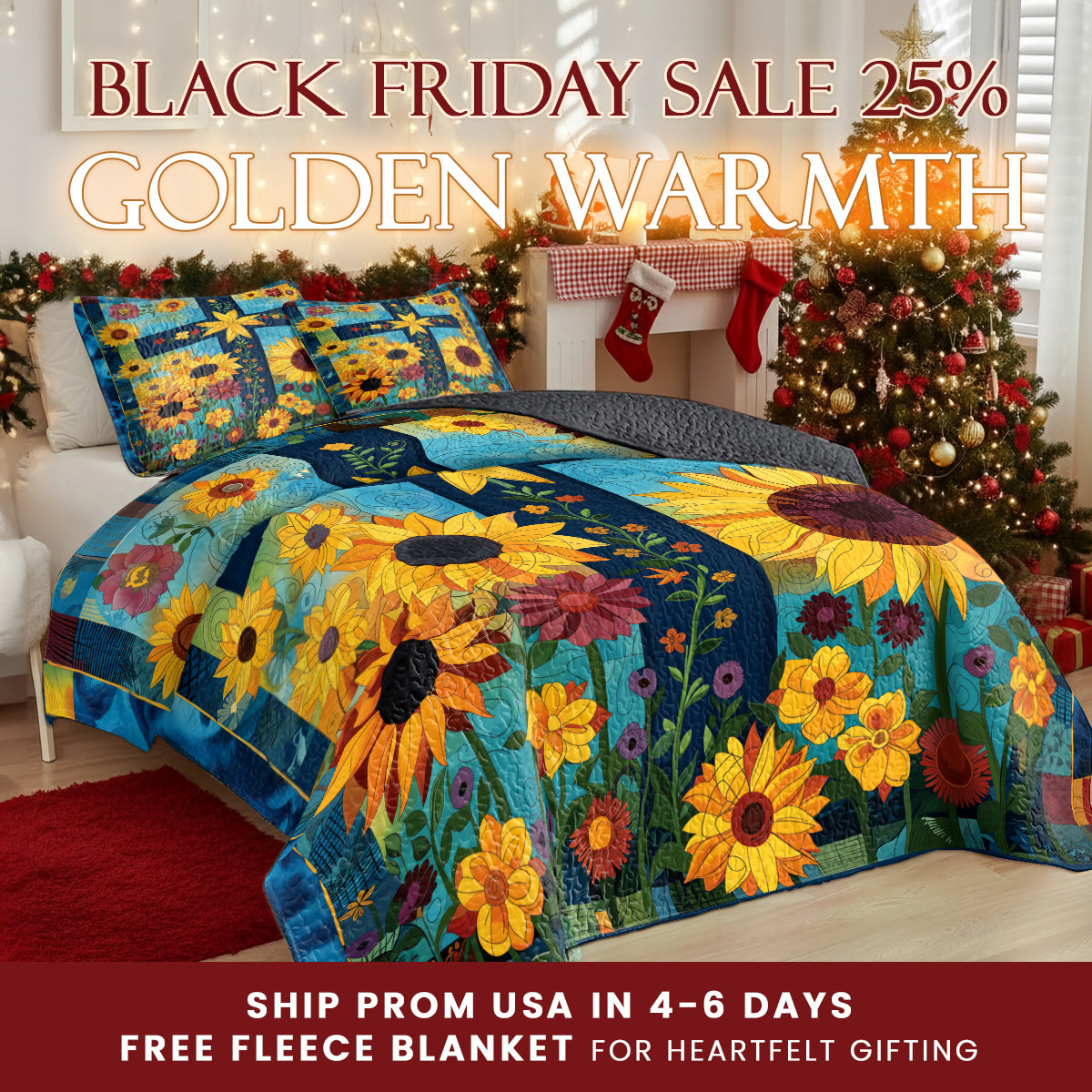 Shineful  Quilt 3-Piece Set Sunflower Cross