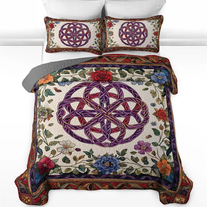 Shineful All Season Quilt 3-Piece Set Floral Celtic Knots