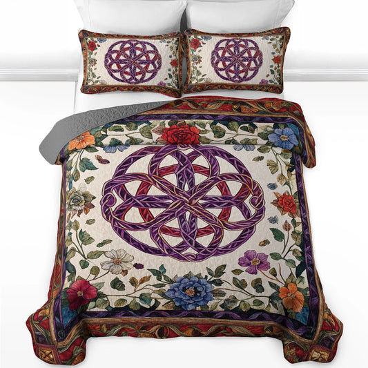 Shineful All Season Quilt 3-Piece Set Floral Celtic Knots