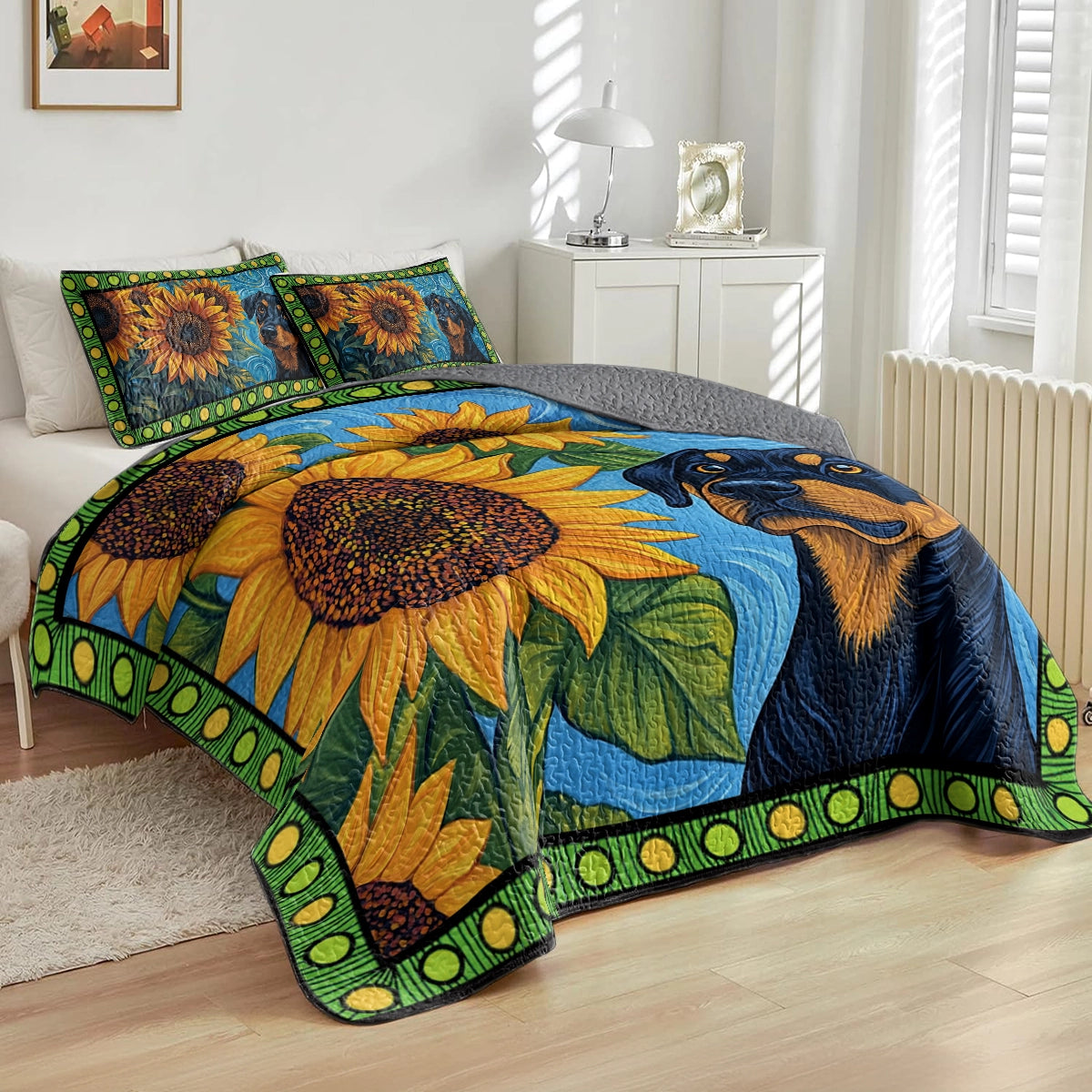 Shineful All Season Quilt 3-Piece Set -  Sunflower Rottie Bliss