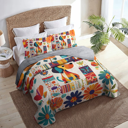 Shineful All Season Quilt 3-Piece Set Floral Dachshund Ver 2
