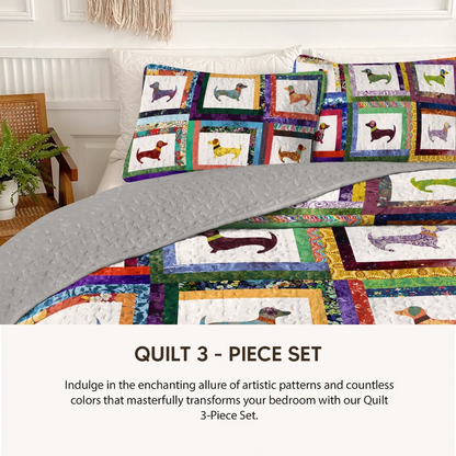 Shineful Quilt 3-Piece Set Dachshund Friends