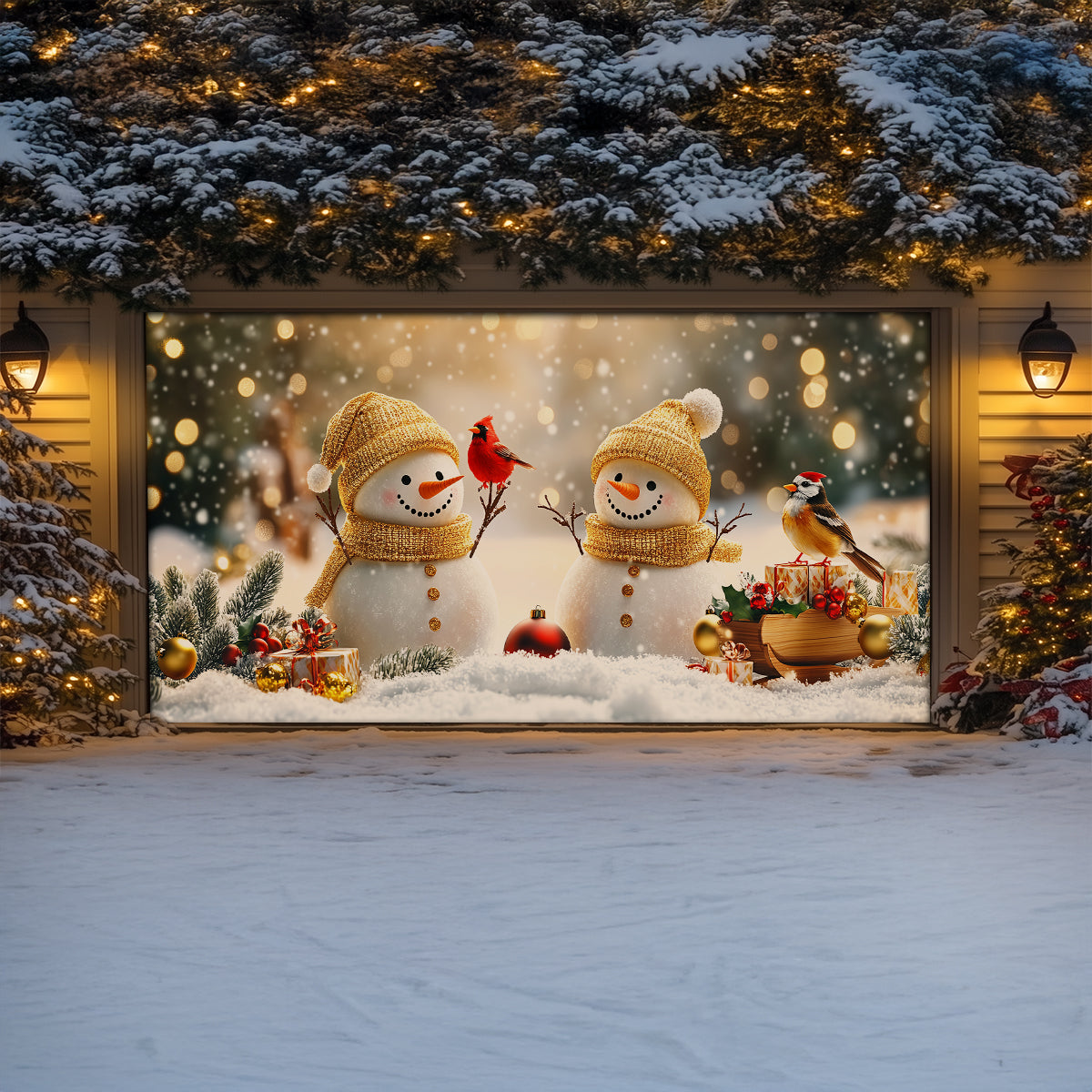 Shineful Garage Door Banner Decoration Elegant Snowy Couple