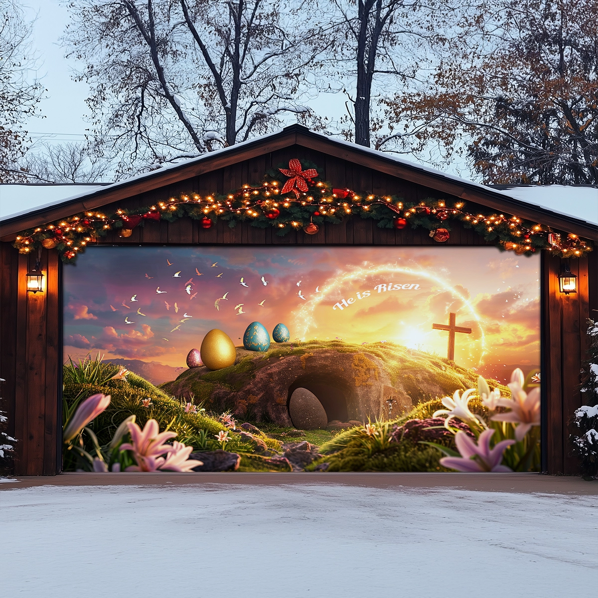 Shineful Garage Door Banner Decoration Resurrection Declared