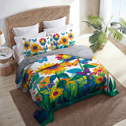 Shineful All Season Quilt 3-Piece Set - Colorful Sunflower Garden Dream